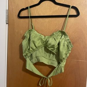 green trendy cutout tie front tank top